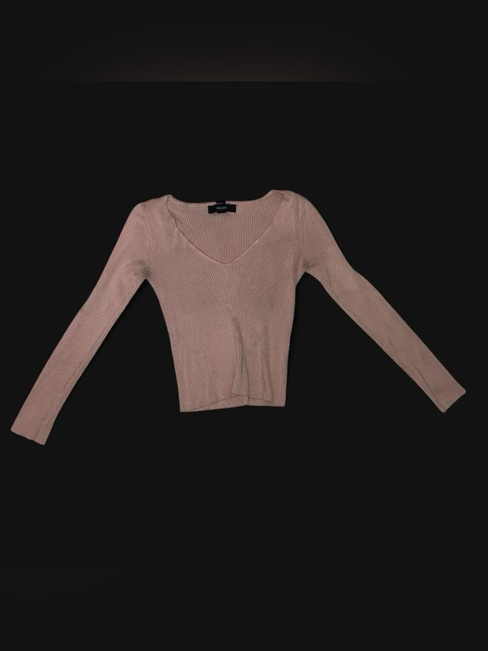 Forever 21 Ribbed V-Neck Long Sleeve Top in Dusty Pink